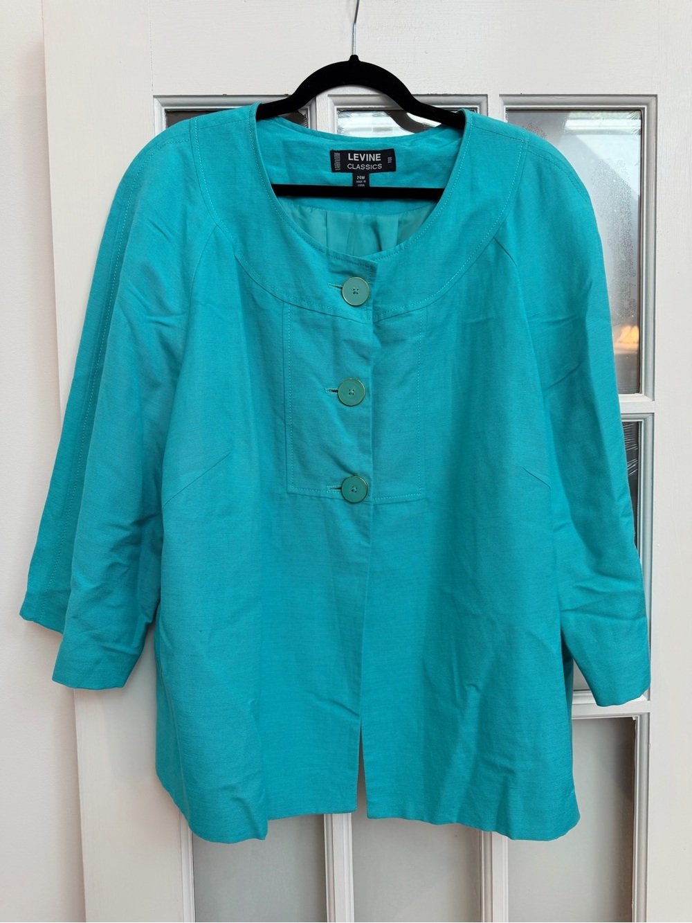Larry Levine Classics Linen Turquoise Button-Front Tunic Jacket Plus Size 24W